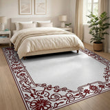 Ornate Red Floral Vine Border Rug