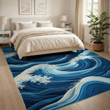 Dramatic Ocean Waves Blue Area Rug