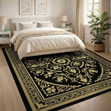 Opulent Gold on Black Persian Area Rug