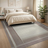 Rustic Brown Tan Plaid Border Area Rug