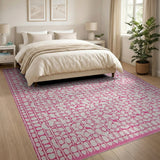 Pink Geometric Abstract Leaf Area Rug