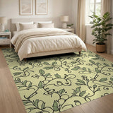 Vintage Green Vine Leaf Area Rug