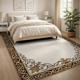 Ornate Gold Baroque Border Area Rug