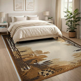 Abstract Fern Branch Rug in Brown Tan
