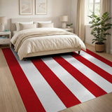 Bold Red and White Vertical Stripe Area Rug