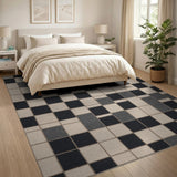 Modern Black White Grid Tile Area Rug