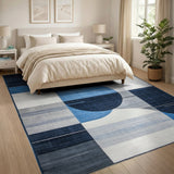 Blue and Teal Geometric Modern Navy Blue Geometric Abstract Area Rug