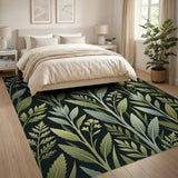 Lush Green Botanical Leaves Daisies Rug