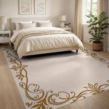 Elegant Gold Floral Frame Area Rug