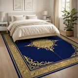 Opulent Navy Blue Gold Medallion Area Rug