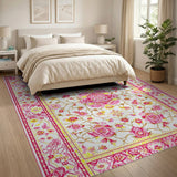 Vibrant Pink Persian Floral Medallion Rug