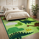 Vibrant Green Dinosaur Kids Area Rug