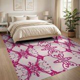 Elegant Pink Floral Damask Area Rug