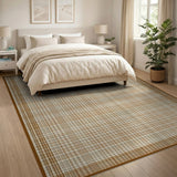 Tan Brown Plaid Woven Rustic Farmhouse Area Rug