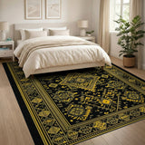 Black and Gold Geometric Heritage Tribal Rug