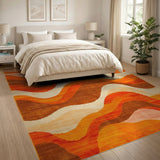 Geometric Modern Vibrant Orange Wavy Abstract Area Rug