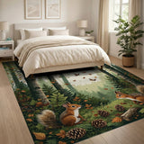ODIKA Washable Woodland Squirrel Forest Rug - Non-Slip Low Pile Decor