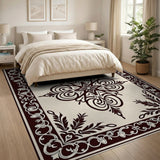 Beige and Neutral Ornate Cream Medallion Persian Area Rug