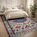 Blue Red Heritage Tribal Geometric Area Rug