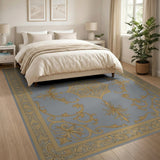 Ornate Gold Baroque Grey Area Rug