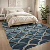 Teal Blue Arched Wave Geometric Rug
