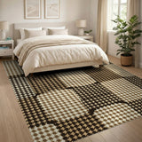 Brown Tan Houndstooth Oval Patchwork Area Rug