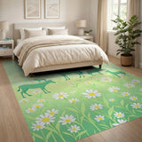 Whimsical Green Meadow Goats Daisies Rug