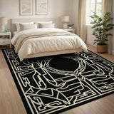 Intricate Black White Geometric Line Art Rug