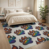 Multi-color and Patterns Rainbow Paw Print Washable Area Rug