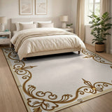 Ornate Gold Floral Border Traditional Persian Area Rug