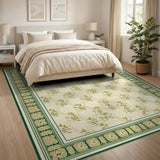 Beige Leaf Trellis Area Rug with Green Border