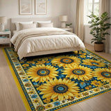 Vibrant Yellow Sunflower Navy Area Rug