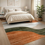 ODIKA Washable Abstract Wave Area Rug - Low Pile, Non-Slip Earth Tone Rug