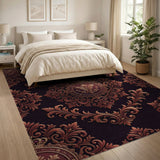 Opulent Gold Crown Baroque Damask Rug