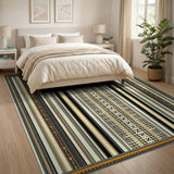 Bold Black White Tribal Striped Area Rug