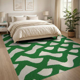 Vibrant Green Leaf Wave Area Rug