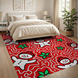 Festive Snowmen Holly Red Area Rug