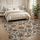 ODIKA Vintage Botanical Floral Washable Rug - Low Pile Non-Slip Terracotta Area Rug