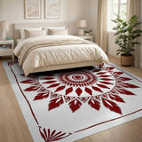 Intricate Red Mandala Geometric Area Rug