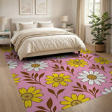 Playful Pink Daisy Floral Area Rug