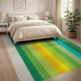 Vibrant Green Yellow Teal Striped Area Rug