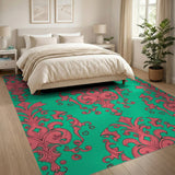 Teal Hot Pink Ornate Floral Damask Rug