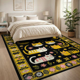 Whimsical Cartoon Cats and Daisies Rug