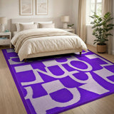 Purple 'ENJOY' Geometric Modern Area Rug