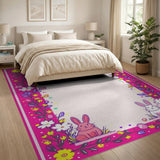 Whimsical Easter Bunny Floral Kids Rug
