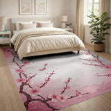 Pink Cherry Blossom Watercolor Washable Area Rug Low Pile Non-Slip