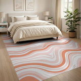 Fluid Orange Wave Abstract Area Rug