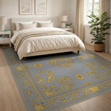 Ornate Gold on Grey Medallion Area Rug