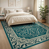 Elegant Teal Persian Rug with Ornate Borders
