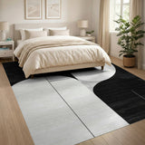 ODIKA Modern Abstract Geometric Black & White Washable Area Rug - Low Pile Non-Slip Rug